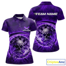 Load image into Gallery viewer, Smoking Purple Flames Skull Darts Custom Women Polo Dart Jerseys Thunder Dart League Shirt NYN2050
