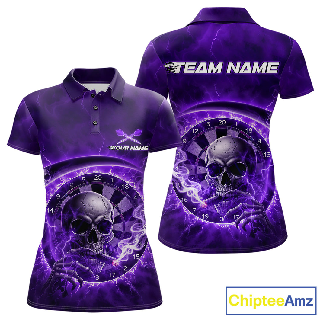 Smoking Purple Flames Skull Darts Custom Women Polo Dart Jerseys Thunder Dart League Shirt NYN2050