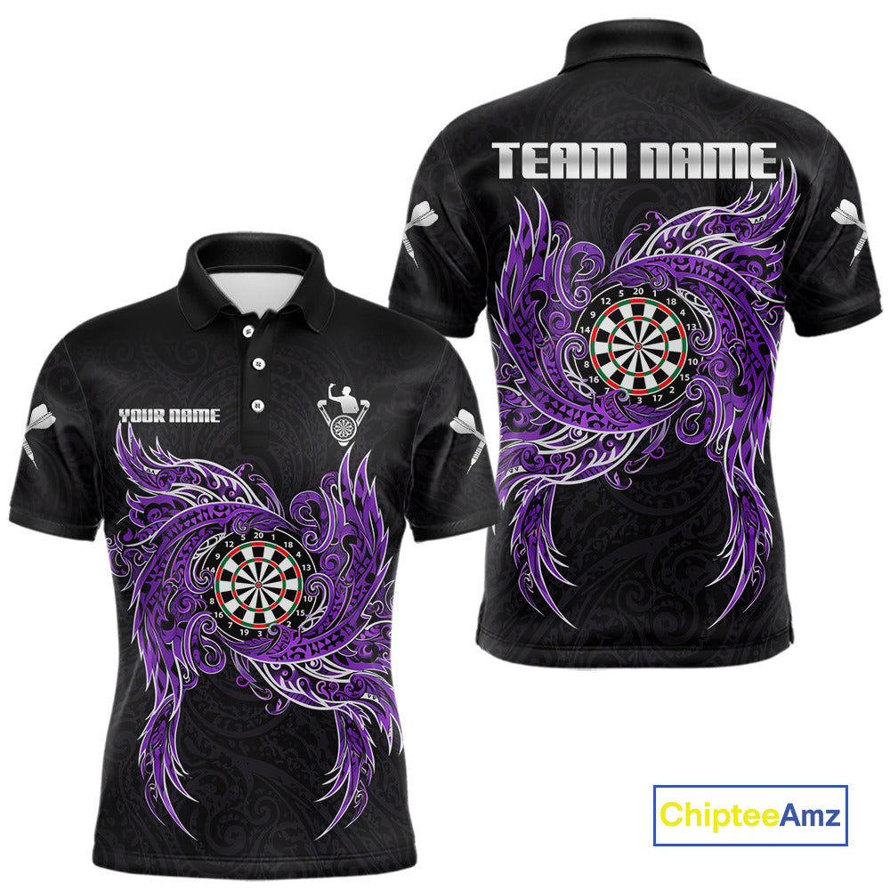 Purple Tribal Pattern Dartboard Darts Polo Shirt For Men Custom Darts Team Jerseys NYN2551