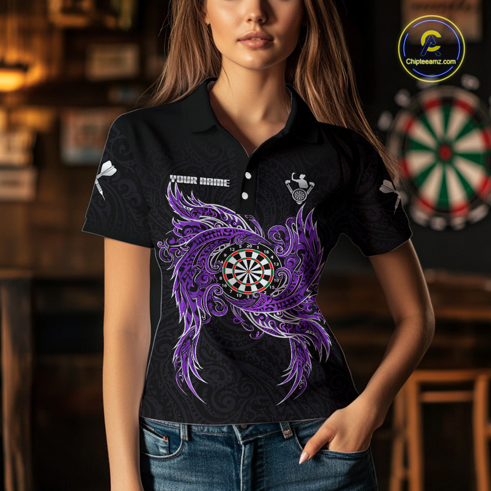 Purple Tribal Pattern Dartboard Darts Polo Shirt For Women Custom Darts Team Jerseys NYN2551