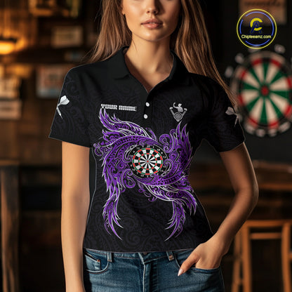 Purple Tribal Pattern Dartboard Darts Polo Shirt For Women Custom Darts Team Jerseys NYN2551