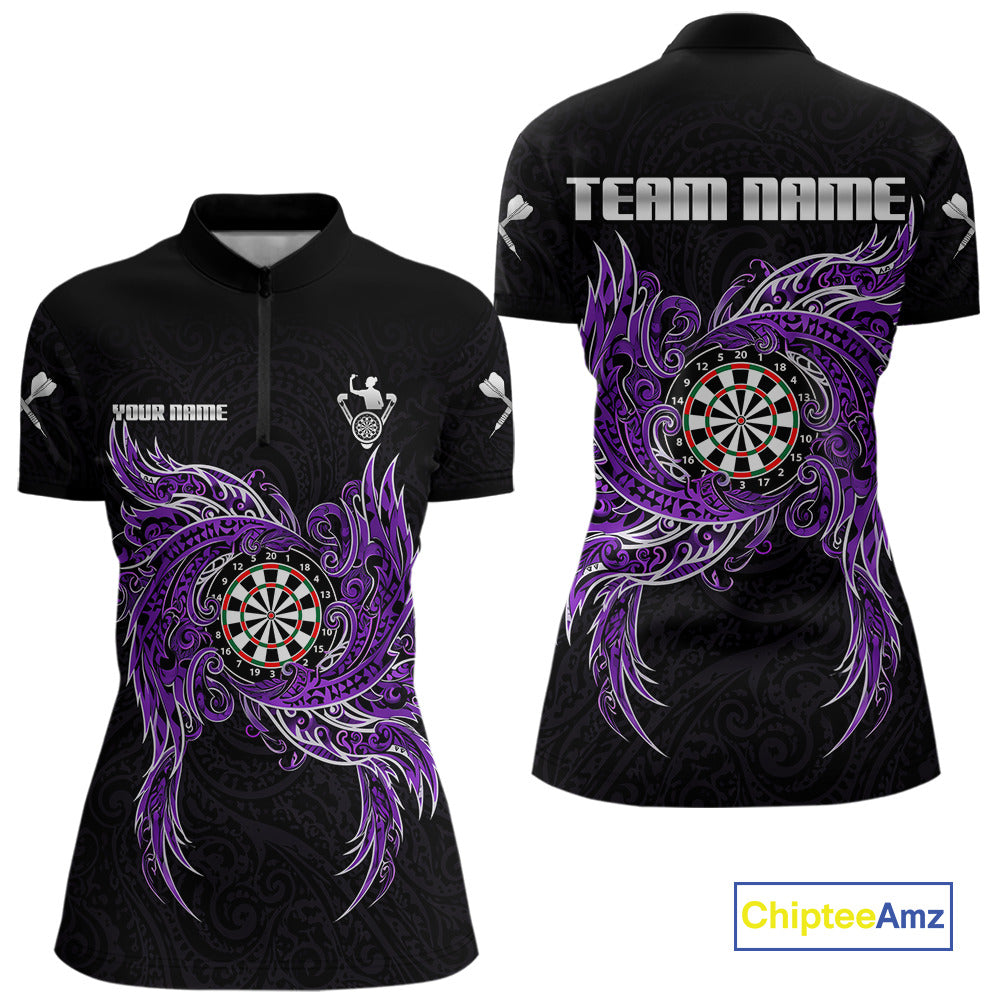 Purple Tribal Pattern Dartboard Darts Quarter-Zip Shirt For Women Custom Darts Team Jerseys NYN2551