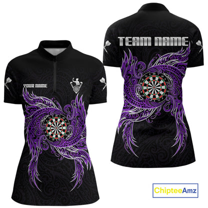 Purple Tribal Pattern Dartboard Darts Quarter-Zip Shirt For Women Custom Darts Team Jerseys NYN2551
