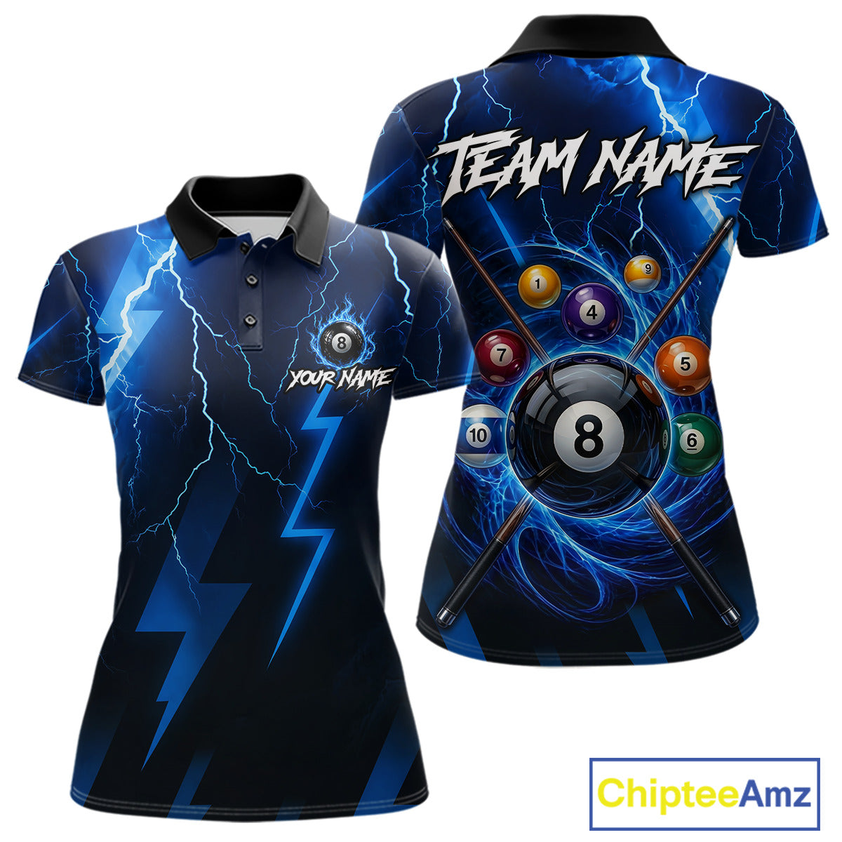 Thunder Lightning Billiard Ball Shirt For Women Custom Blue Flames 8 Ball Billiard Pool Jersey NYN3133
