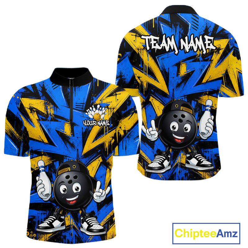 Rock-On Bowling Ball Men's Quarter-Zip Bowling Shirt, Personalized League Team Jersey