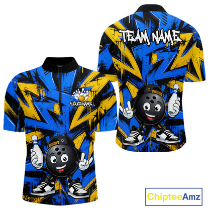 Rock-On Bowling Ball Men's Quarter-Zip Bowling Shirt, Personalized League Team Jersey