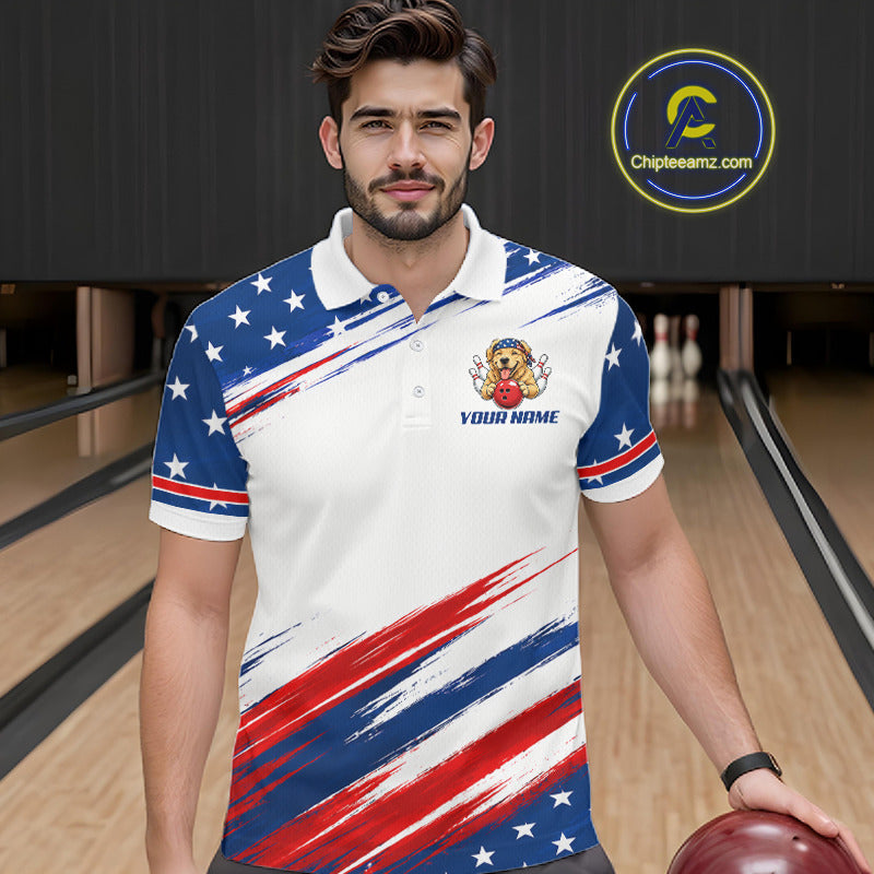 Male model wearing Funny Boxing Bowling Pins bowling polo, personalized bowling jersey, humorous athletic lifestyle