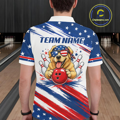 Male model wearing Funny Boxing Bowling Pins bowling polo, personalized bowling jersey, humorous athletic lifestyle