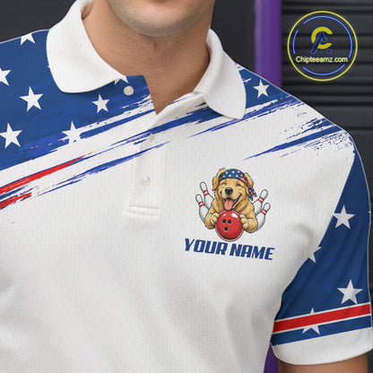 Male model wearing Funny Boxing Bowling Pins bowling polo, personalized bowling jersey, humorous athletic lifestyle