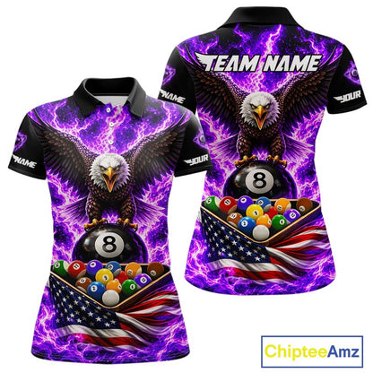 Purple Fire Flame Eagle US Flag Pool Ball 3D Billiard Shirt For Women Personalized 8 Ball Billiard Attire NYN4979