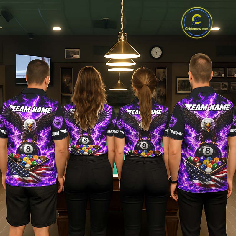 Purple Fire Flame Eagle US Flag Pool Ball 3D Billiard Shirt For Women Personalized 8 Ball Billiard Attire NYN4979