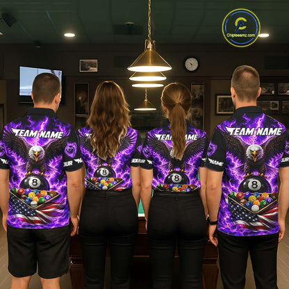Purple Fire Flame Eagle US Flag Pool Ball 3D Billiard Shirt For Women Personalized 8 Ball Billiard Attire NYN4979