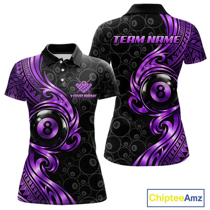Custom Purple Tribal Swirl 8 Ball Pool Polo Shirt For Women Personalized Billiards Jersey Billiard Gift NYN4987
