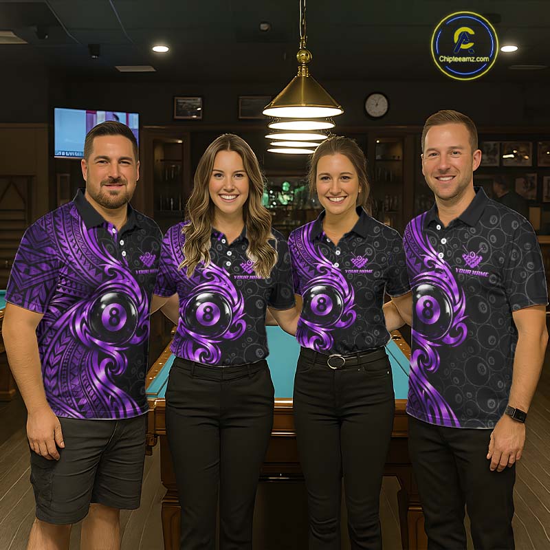 Custom Purple Tribal Swirl 8 Ball Pool Polo Shirt For Women Personalized Billiards Jersey Billiard Gift NYN4987