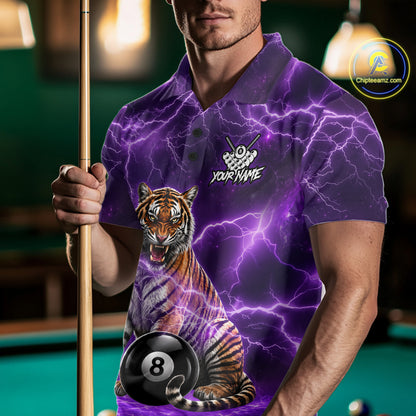 Thunder Purple Funny Tiger 8 Ball Billiard Pool Shirt For Men Custom Billiard Team Attire NYN3140