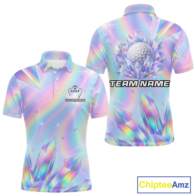 Mens Golf Polo Shirt Custom Holographic Diamond Crystal Golf Ball Custom Name Golf Shirts For Team NYN4226