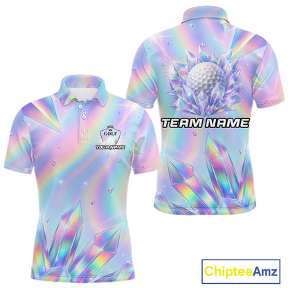 Mens Golf Polo Shirt Custom Holographic Diamond Crystal Golf Ball Custom Name Golf Shirts For Team NYN4226