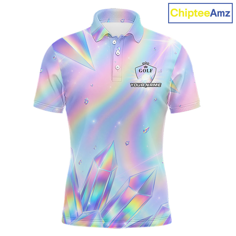 Mens Golf Polo Shirt Custom Holographic Diamond Crystal Golf Ball Custom Name Golf Shirts For Team NYN4226