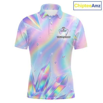 Mens Golf Polo Shirt Custom Holographic Diamond Crystal Golf Ball Custom Name Golf Shirts For Team NYN4226