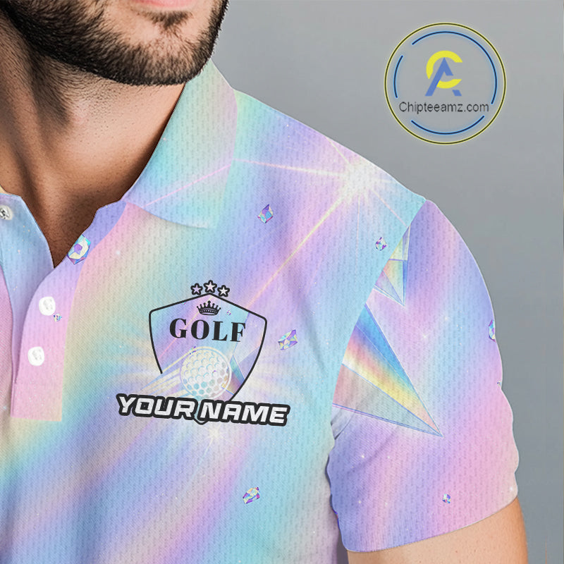 Mens Golf Polo Shirt Custom Holographic Diamond Crystal Golf Ball Custom Name Golf Shirts For Team NYN4226