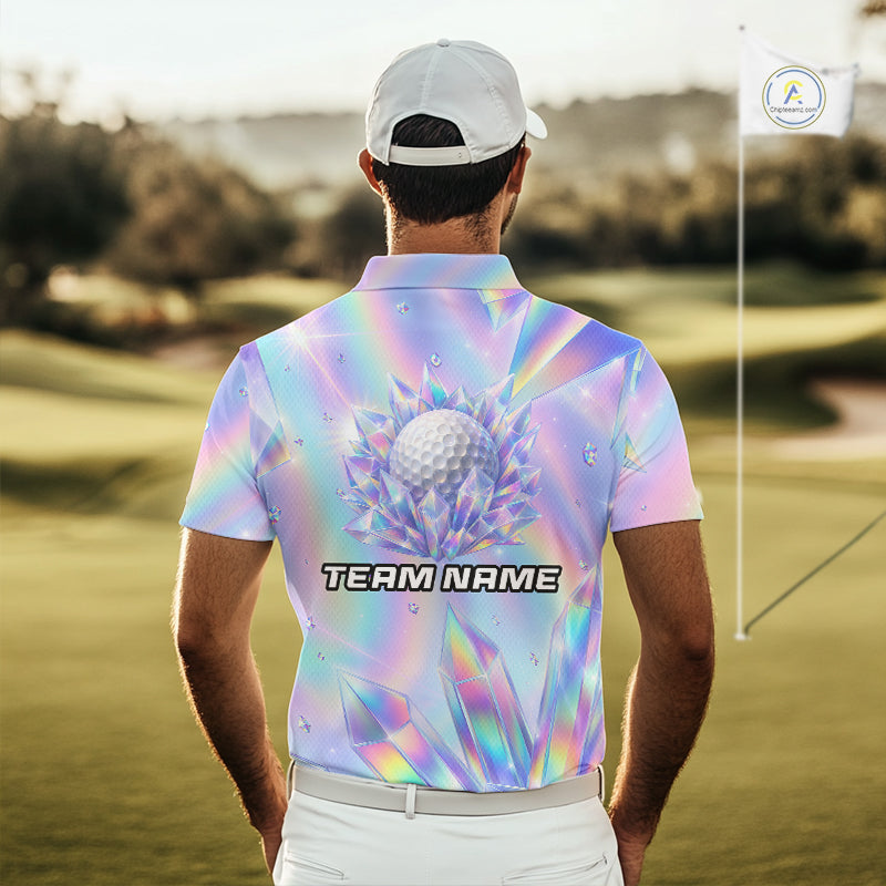 Mens Golf Polo Shirt Custom Holographic Diamond Crystal Golf Ball Custom Name Golf Shirts For Team NYN4226