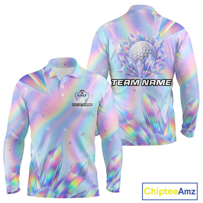 Mens Golf Polo Shirt Custom Holographic Diamond Crystal Golf Ball Custom Name Golf Shirts For Team NYN4226
