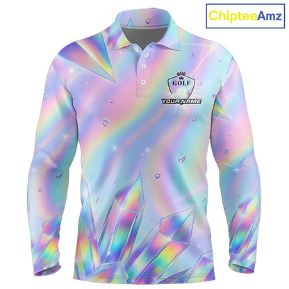 Mens Golf Polo Shirt Custom Holographic Diamond Crystal Golf Ball Custom Name Golf Shirts For Team NYN4226