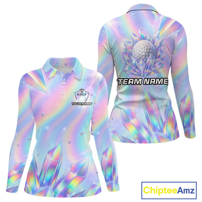 Womens Golf Polo Shirt Custom Holographic Diamond Crystal Golf Ball Custom Name Golf Shirts For Team NYN4226