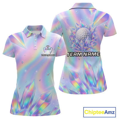 Womens Golf Polo Shirt Custom Holographic Diamond Crystal Golf Ball Custom Name Golf Shirts For Team NYN4226