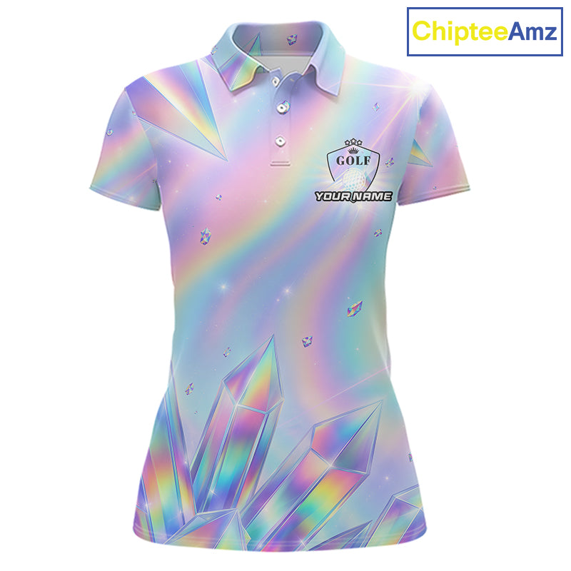 Womens Golf Polo Shirt Custom Holographic Diamond Crystal Golf Ball Custom Name Golf Shirts For Team NYN4226