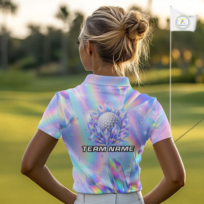 Womens Golf Polo Shirt Custom Holographic Diamond Crystal Golf Ball Custom Name Golf Shirts For Team NYN4226