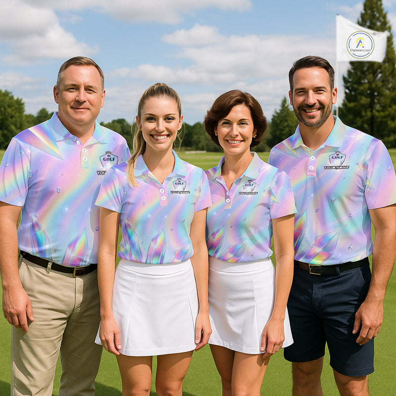 Mens Golf Polo Shirt Custom Holographic Diamond Crystal Golf Ball Custom Name Golf Shirts For Team NYN4226