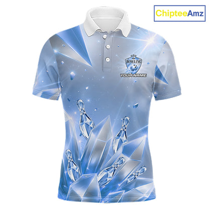 Custom Blue Diamond Crystal Mens Bowling Ball Shirt Custom Name Diamond Bowling Shirts For Team NYN4227