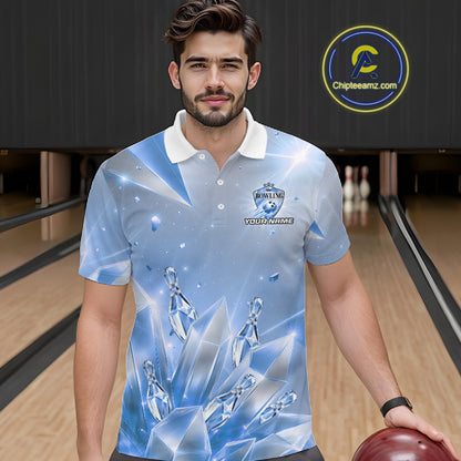 Custom Blue Diamond Crystal Mens Bowling Ball Shirt Custom Name Diamond Bowling Shirts For Team NYN4227