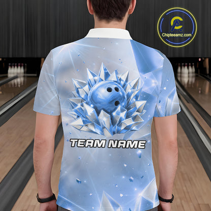 Custom Blue Diamond Crystal Mens Bowling Ball Shirt Custom Name Diamond Bowling Shirts For Team NYN4227