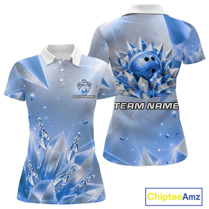 Custom Blue Diamond Crystal Womens Bowling Ball Shirt Custom Name Diamond Bowling Shirts For Team NYN4227