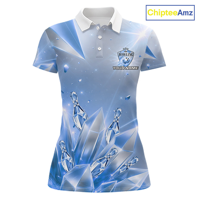 Custom Blue Diamond Crystal Womens Bowling Ball Shirt Custom Name Diamond Bowling Shirts For Team NYN4227