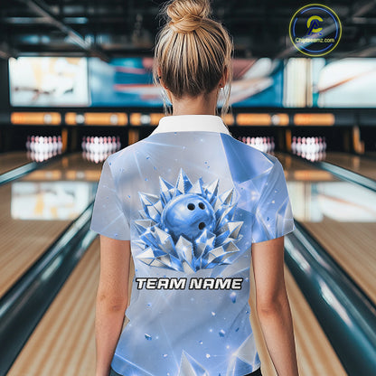 Custom Blue Diamond Crystal Womens Bowling Ball Shirt Custom Name Diamond Bowling Shirts For Team NYN4227