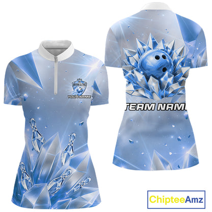 Custom Blue Diamond Crystal Womens Bowling Ball Shirt Custom Name Diamond Bowling Shirts For Team NYN4227