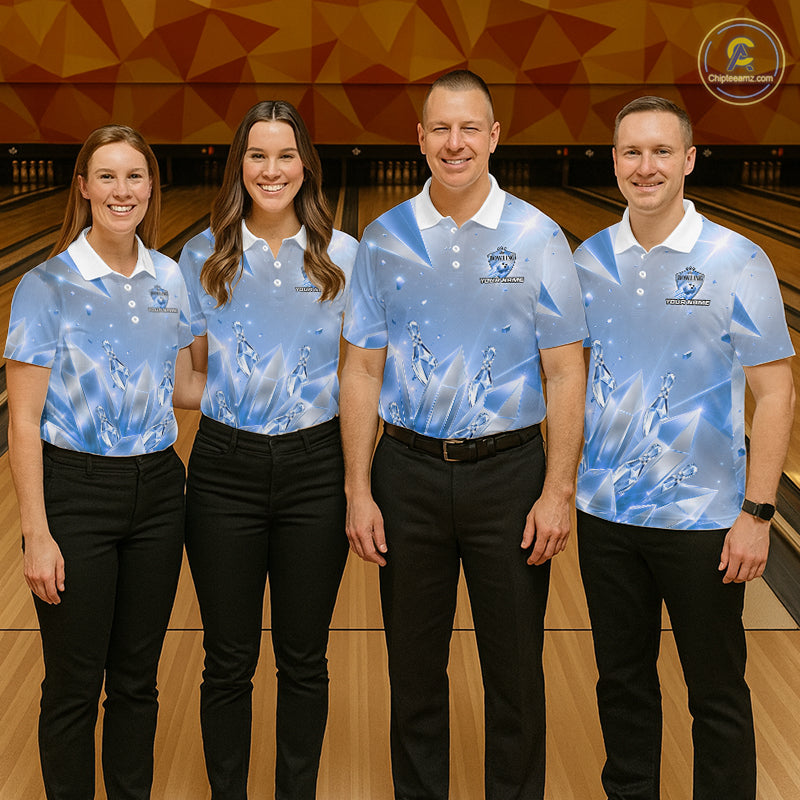 Custom Blue Diamond Crystal Womens Bowling Ball Shirt Custom Name Diamond Bowling Shirts For Team NYN4227