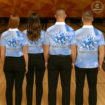 Custom Blue Diamond Crystal Womens Bowling Ball Shirt Custom Name Diamond Bowling Shirts For Team NYN4227