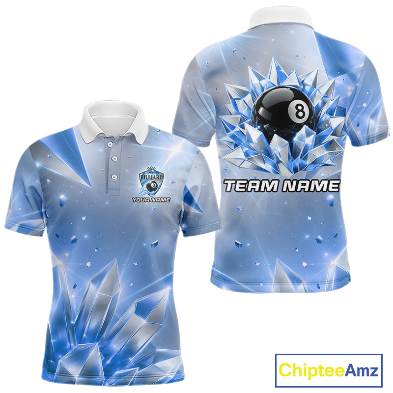 Mens Blue Diamond Crystal 8 Ball Pool Billiard Shirt Custom Name Billiard League Shirt For Team NYN4228