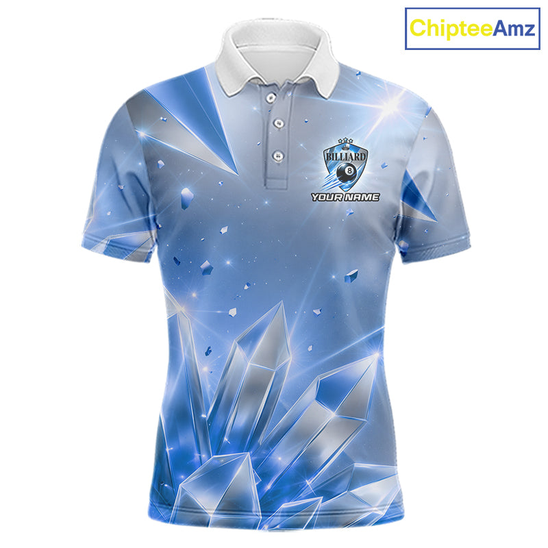 Mens Blue Diamond Crystal 8 Ball Pool Billiard Shirt Custom Name Billiard League Shirt For Team NYN4228