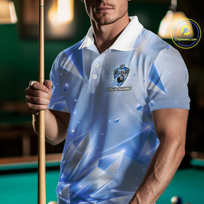 Mens Blue Diamond Crystal 8 Ball Pool Billiard Shirt Custom Name Billiard League Shirt For Team NYN4228