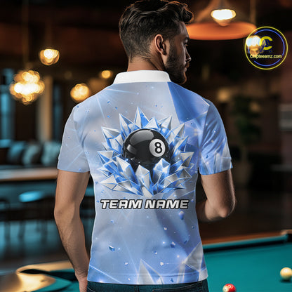 Mens Blue Diamond Crystal 8 Ball Pool Billiard Shirt Custom Name Billiard League Shirt For Team NYN4228