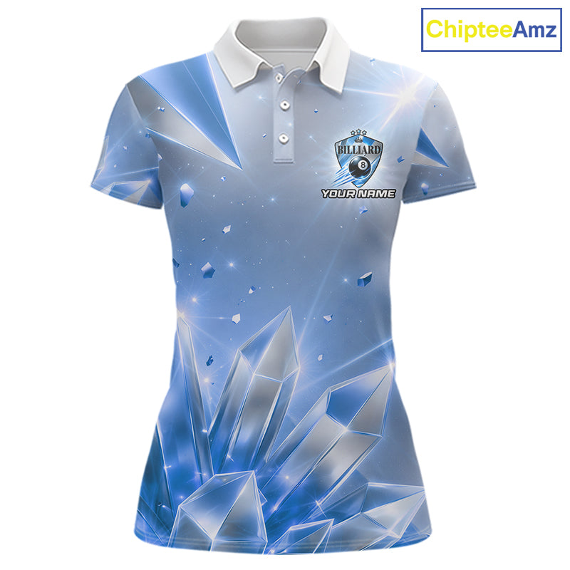 Womens Blue Diamond Crystal 8 Ball Pool Billiard Shirt Custom Name Billiard League Shirt For Team NYN4228