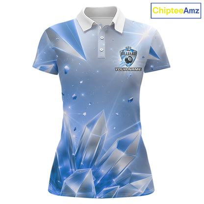 Womens Blue Diamond Crystal 8 Ball Pool Billiard Shirt Custom Name Billiard League Shirt For Team NYN4228