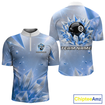 Mens Blue Diamond Crystal 8 Ball Pool Billiard Shirt Custom Name Billiard League Shirt For Team NYN4228