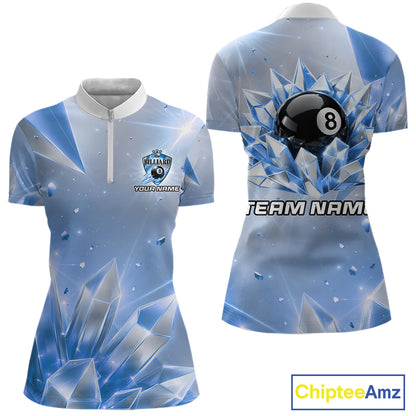 Womens Blue Diamond Crystal 8 Ball Pool Billiard Shirt Custom Name Billiard League Shirt For Team NYN4228