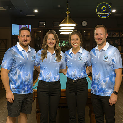 Mens Blue Diamond Crystal 8 Ball Pool Billiard Shirt Custom Name Billiard League Shirt For Team NYN4228
